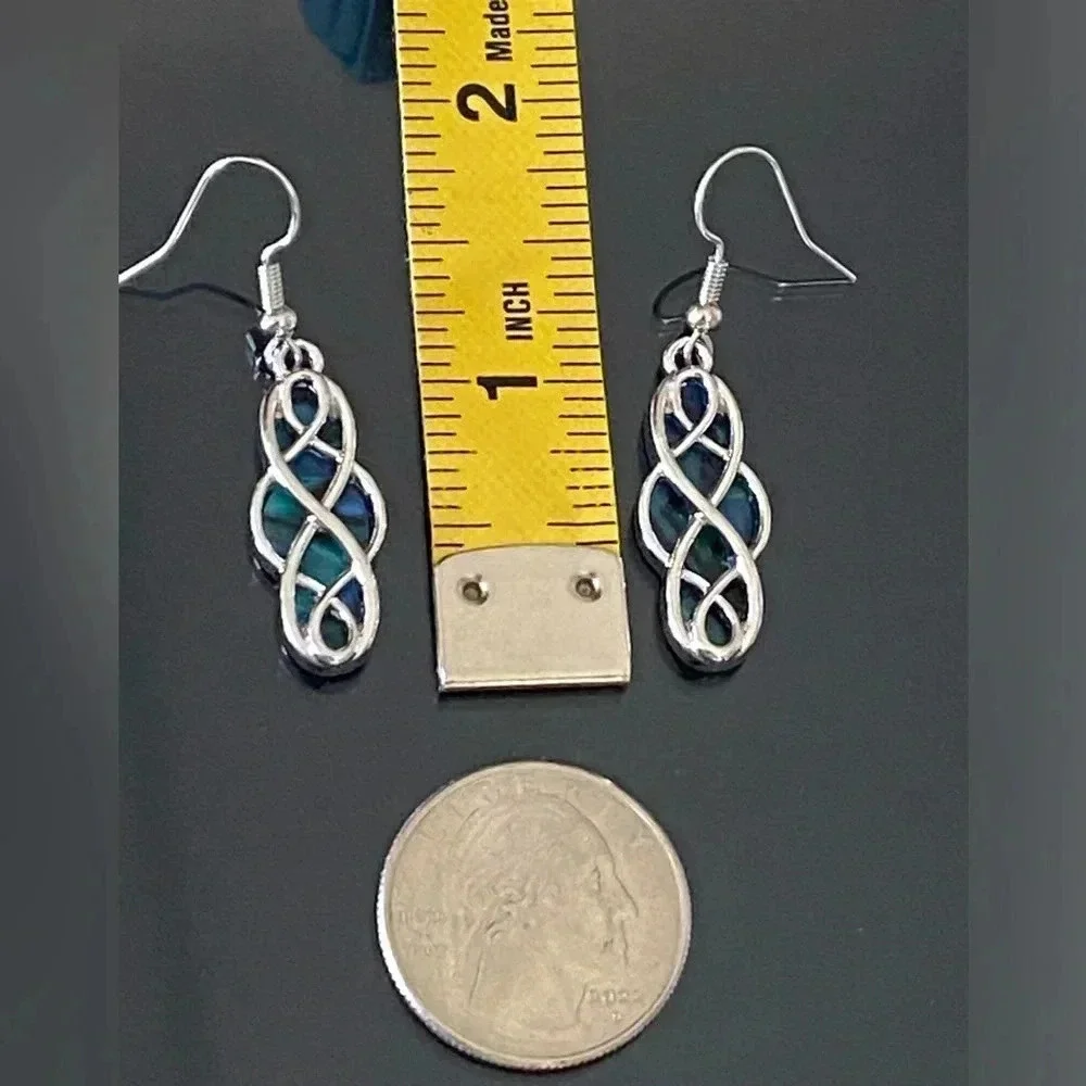 Beautiful Abalone Silver Tone Celtic Knot Drop Earrings G